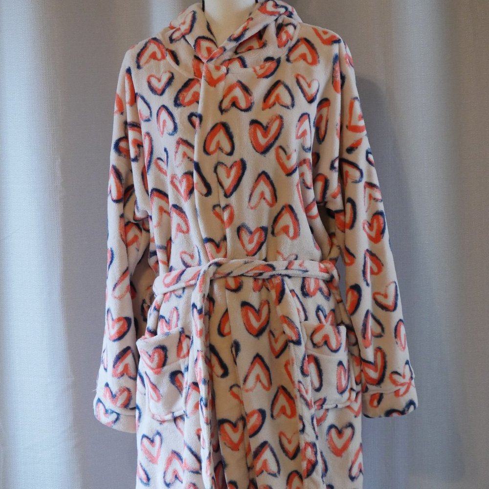 Vera Bradley Pink Hearts Hooded Robe Size L/XL